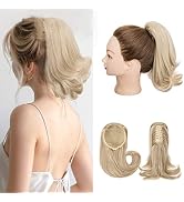 S-noilite Short Ponytail Extension Claw Clip In Ponytail Extension 12 Inch Drawstring Curly Wavy ...