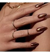 GLAMERMAID Chrome Gold Press on Nails Short Almond- Metal Handmade Gel Fake Nails Medium Oval Fal...