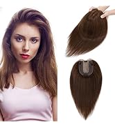 S-noilite Hair Toppers for Women Real Human Hair Topper No Bangs #4 Medium Brown 6 Inch clip in t...