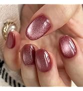 Short Press on Nails Oval Acrylic Nails Press ons Ruby Purple Fake Nails with Cat Eyes Designs Si...