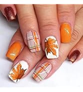 Press on Nails Medium Square Fake Nails Grid Nails Press ons Gold Acrylic Nails Fall Winter Glue ...