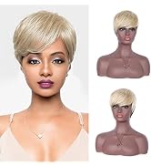 Brinbea Pixie Cut Wigs for Black Women Short Layered Pixie Wigs with Side Bangs Short Brazilian R...