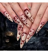 Halloween Press on Nails 3d Nails Almond Full Cover Acrylic Artificial Nails Blood False Nails wi...