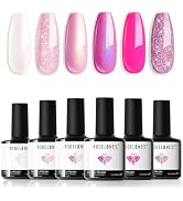 modelones Pink Glitter Gel Nail Polish Set, 6 Colors Hot Pink Tones Summer Sparkle Pink Shades Sh...