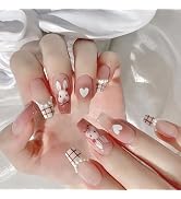 Easter Nails Ombre Press on Nails Medium Coffin Fake Nails with Designs French Cute Bunny Heart P...
