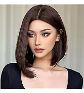 MIMAN 14 Inch Shoulder Length Dark Brown Straight Bob Wigs Synthetic Medium Length Bob Hair Wig H...