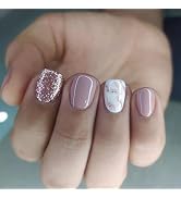 Extra Short Press on Nails Square Fake Nails Press ons Glitter with Marbling Design Acrylic False...