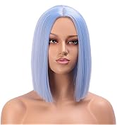 ENTRANCED STYLES Light Blue Wig Synthetic Straight Hair Bob Cut Wig Middle Part Shoulder Length F...