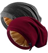 2 Pcs Adjustable Silk Satin Bonnet Hair Wrap for Sleeping - Silk Lined Slouchy with Adjustable St...