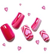 Hot Pink Press on Nails for Girlfriend, GLAMERMAID White Glue on Nails Valentine's Day Gift | Swe...