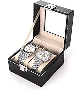 NuAngela 2 3 6 10 Slot Watch Box PU Leather Lockable Watch Storage Boxes With Glass Top Adjustabl...