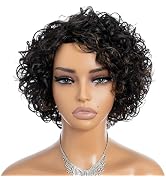 Rebecca Fashion Short Curly Human Hair Wigs for Black Women Cute Curly Bob Wig Side Part Non Lace...