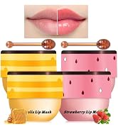 4PCS Bee Lip Balm Honey Pot, Honey Strawberry Lip Balm Lip Mask with Stick, Moisturizing Sleeping...