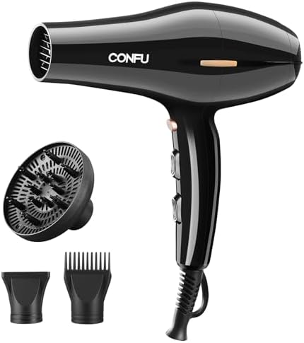 CONFU Hair Dryer, Professional Ionic Salon Blow Dryer with Diffuser for Women and Men, 5X Fast Drying, Powerful and Quiet Hair Blow Dryer for Fast & Easy Styling (1875 Watts)
