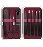Yougai 9 Pcs Tweezers and Nail Clippers Set for Women Facial Hair with Travel Case, Professional ...