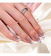 Frinail Cat Eye Press on Nails Almond Medium French Almond Nail Tips Soft Gel False Nail, Acrylic...