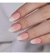 Seenssy Ombre Press on Nails - Short Almond Fake Nails with Glue, Pink White Soft Gel Nail Tips, ...