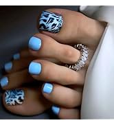 24Pcs Blue Leopard Press on Toenails Short Square Fake Toe Nails Blue False Toenails with Cheetah...