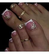 BABALAL Press on Toenails Short, White French Tip Toenail Press Ons Square for Women, Floral Char...