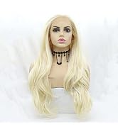 Xiweiya Long Natural Wavy White Blonde Color Synthetic Lace Front Wig Heat Resistant Hair Wigs Fo...