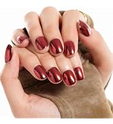 GLAMERMAID Press on Nails Extra Short Squoval, Dark Red Handmade Chrome Gel Glue on Nails, 24 Pcs...