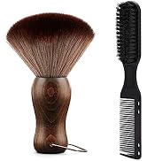 Barber Neck Duster Brush Wood Handle with Hook for Hair Cutting… (Neck brush+Black comb brush)