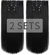 Black Hair Extensions,HSPJHTM 2 sets Clip in Hair Extensions for Women 5 PCS 22