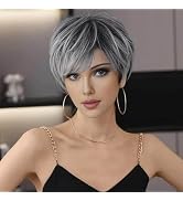 MIMAN Short Grey Wigs for Women Pixie Cut Wigs Natural Layered Synthetic Short Hair Wigs for Wome...