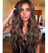 Brown Mixed Blonde Wig Long Blonde Highlight Wavy Wigs for Women Ombre Brown Synthetic Hair Repla...
