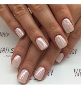 Press on Nails Extra Short, GLAMERMAID Handmade White Pearl Mermaid Chrome Gel Glue on Nails, Squ...