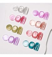 MIZHSE Cat Eye Gel Nail Polish: 8 Colors Ceramic Magnetic Gel Polish Set with Magnet Stick, Cryst...