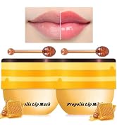2 Pcs Bee Lip Balm Honey Pot, Lip Mask Overnight Honey Lip Balm Lip Exfoliate with Stick, Moistur...