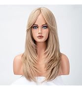 BESTUNG Long Straight Layered Blonde Hair Wigs Curtain Bangs Blonde Straight Wigs for Women Natur...