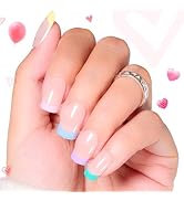 Beetles Press On Nails French Tips Short Square, 144 Pcs in 12 Sizes 6 Colors Pastel Neutral Nude...
