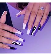 ANDGING Press on Nails Medium Length Coffin, Fake Nails for Women with White Black Pink Tai Chi D...