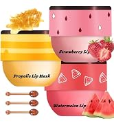 3 Pcs Bee Lip Balm Honey Pot, Honey Strawberry Watermelon Lip Mask Overnight, Moisturizing Sleepi...