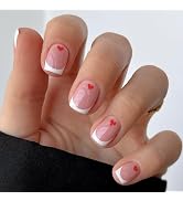 Valentine's Day Press on Nails Short Square White French Tip Fake Nails Pink Acrylic Nails Press ...