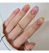 ANDGING Press on Nails Short Medium Square, Fake Nails for Women with Simple Nude Pink Blue Green...