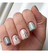 GNFGIKA Green Press on Nails Short Square Fake Nails,Glue on Nails Nude Glossy Acrylic Nails Fals...