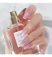 Glossy Pink Purple Marble Ballerina Press on False Nails Medium Coffin Flat Artificial Fake Nail ...