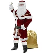 Halfjuly Men’s Santa Costume Set Christmas 12pcs Deluxe Velvet Adult Santa Claus Suit