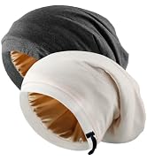Silk Satin Bonnet Hair Wrap for Sleeping, 2 Pcs Adjustable Bonnets for Women Men Sleep Silk Lined...