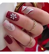 Christmas Press on Nails Medium Square Full Cover Fake Nails Matte Artificial Nails Xmas Acrylic ...