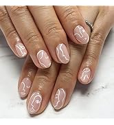 YOSOMK 24Pcs Press on Nails Short Full Cover Fake Nails Glossy Glue on Nails Short French False N...