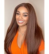 YILINHEXUAN Brown Kinky Straight Lace Front Wig Human Hair 13x4 Yaki Kinky Straight Human Hair Wi...