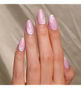 Frinail Pink Press On Nails Almond, Short Fake Nails with Designs 30Pcs 15 Sizes, Pink Glitter Gl...