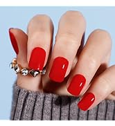 Gel Press on Nails, BettyCora Short Square 24 Pcs 12 Size Christmas Press-On Acrylic Fake False G...