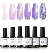 modelones Purple Glitter Gel Nail Polish Set, 6 Colors Shimmer Violet Mermaid Gel Polish Cat Eye ...