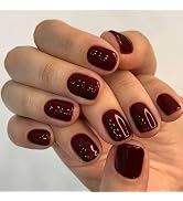 Press on Nails Extra Short Squoval, GLAMERMAID Gothic Handmade Burgundy Jelly Gel Glue on Nails, ...