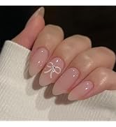 24pcs Almond Press on Nails Acrylic Fake Nails False Nails with Designs Acrylic Nails Glossy Glue...